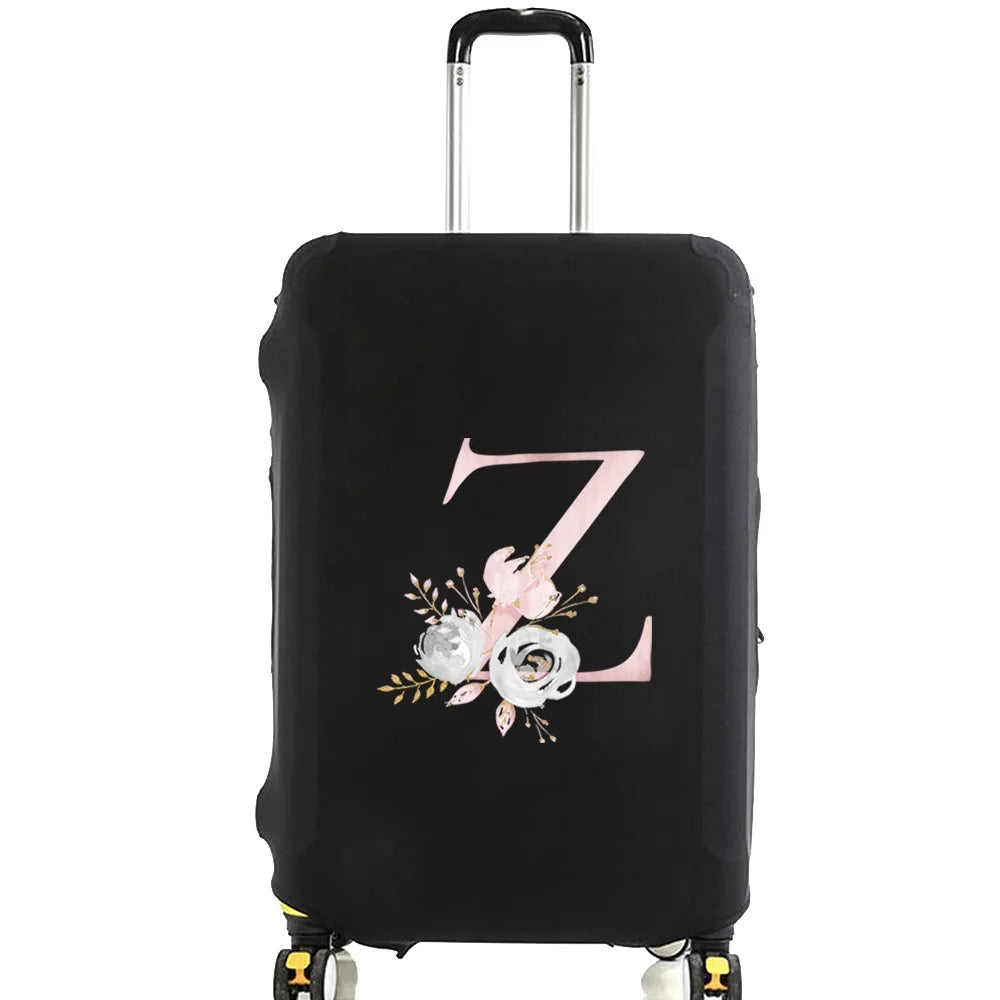 Luggage Case Suitcase Protective Cover Pink Flower Letter Name Pattern Travel Elastic Luggage Dust Cover Apply 18-28 Suitcase