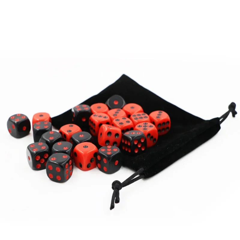 24 PCS/Set Red/Black Dice SET with Velvet Bag Funny Game Accessory