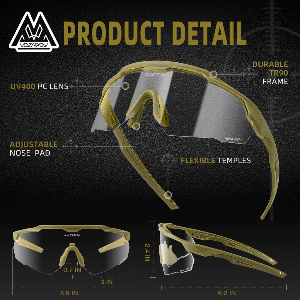 Vozapow Professional Shooting Glasses UV400 ANSI Z87.1 Safe Airsoft Tactical Goggles Anti Fog Mountaineering Fishing Sunglasses