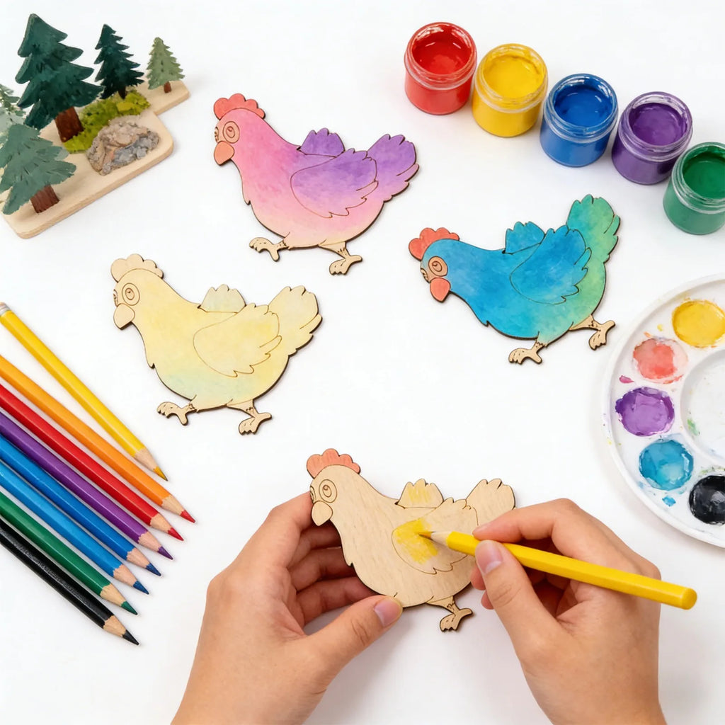10pcs/set Unfinished Wooden Chicken Cutouts Blank Wooden Ornaments Thanksgiving Supplies for DIY Painting Party Decora Hanging