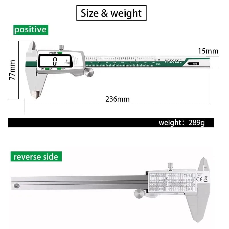 ET50 150mm Stainless Steel Digital Caliper 6-Inch 0.01mm High Precision Fraction/MM/Inch Measure Woodworking Thickness Gauge