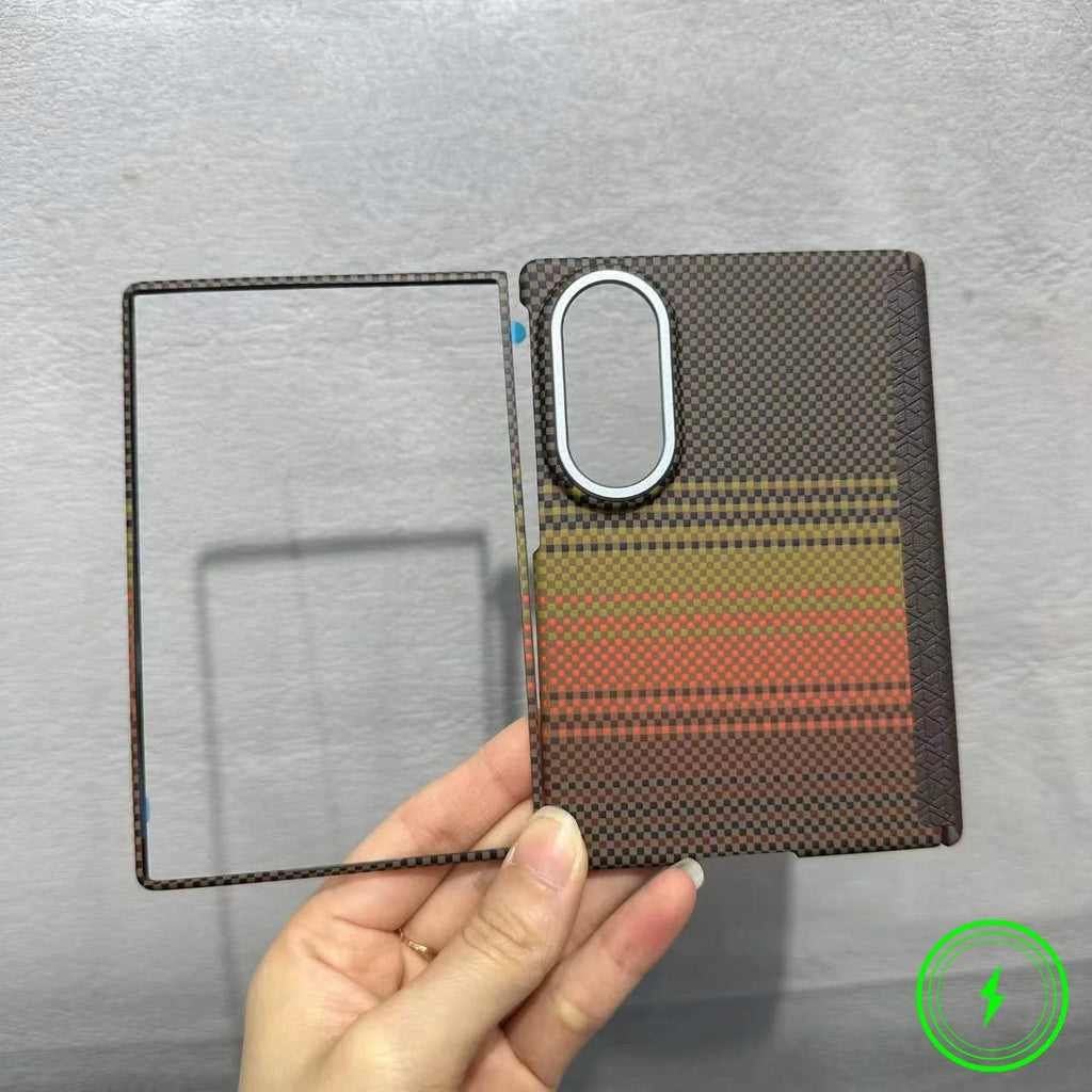 Luxury Busienss Nano-carving Carbon Fiber Texture Case for For Samsung Galaxy Z Fold 8 for Magsafe Hinge Alloy Lens Phone Cover