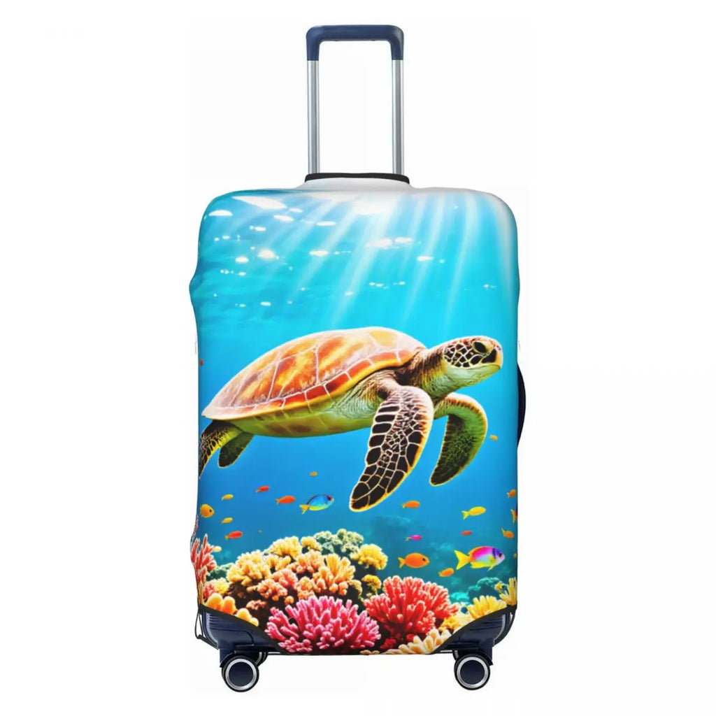 Funny Reflection Coral Reef Sea Turtle Fish Print Luggage Cover Protector Dust Proof Travel Suitcase Covers