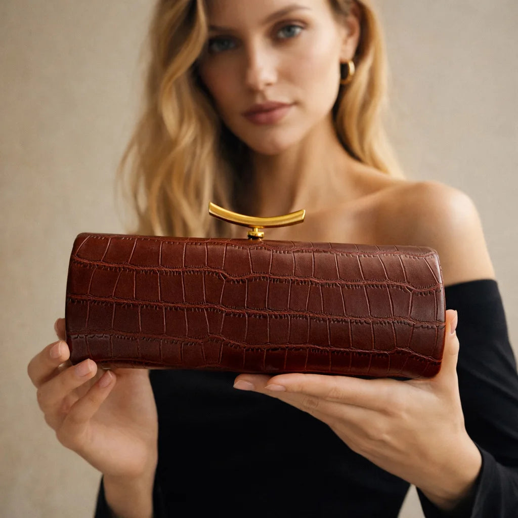 Crocodile Pattern Brand Women's Handbag Brown New Gold Chain Rectangular Bag High-end Luxury Designer Shoulder Messenger Bag