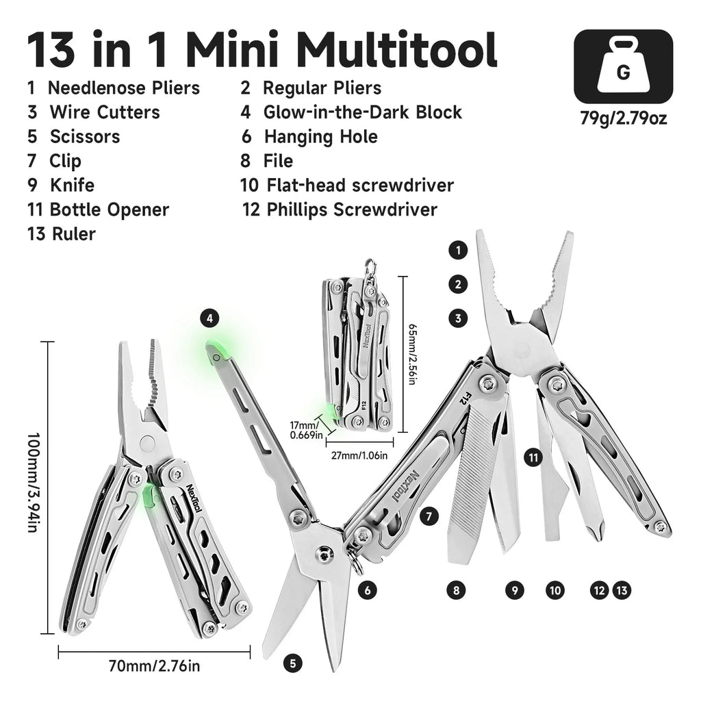 NexTool Mini Flagship F12 13 In 1 Folding EDC Multitool Multi Functional Tool Screwdriver Pliers File Ruler Outdoor Hand Tools