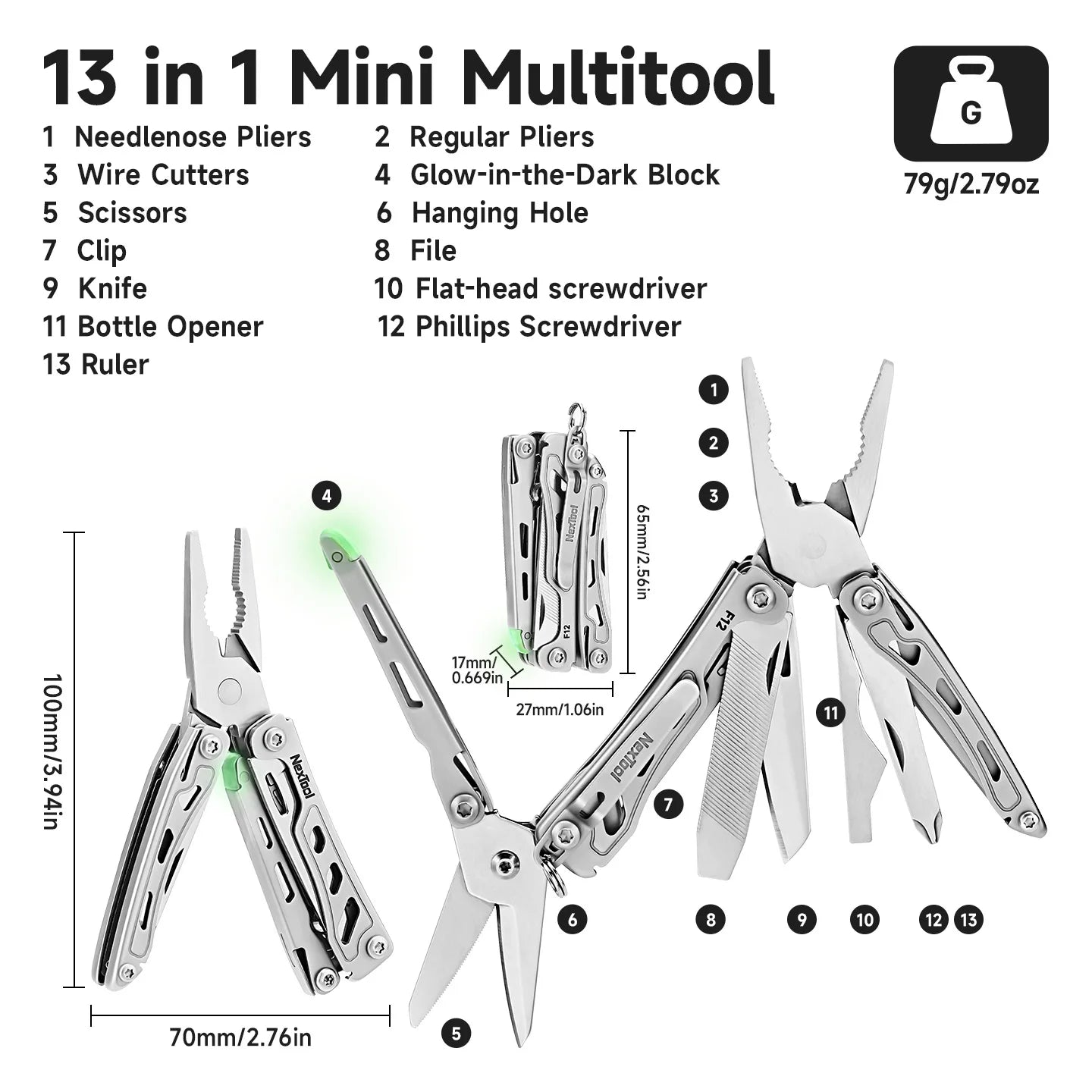 NexTool Mini Flagship F12 13 In 1 Folding EDC Multitool Multi Functional Tool Screwdriver Pliers File Ruler Outdoor Hand Tools