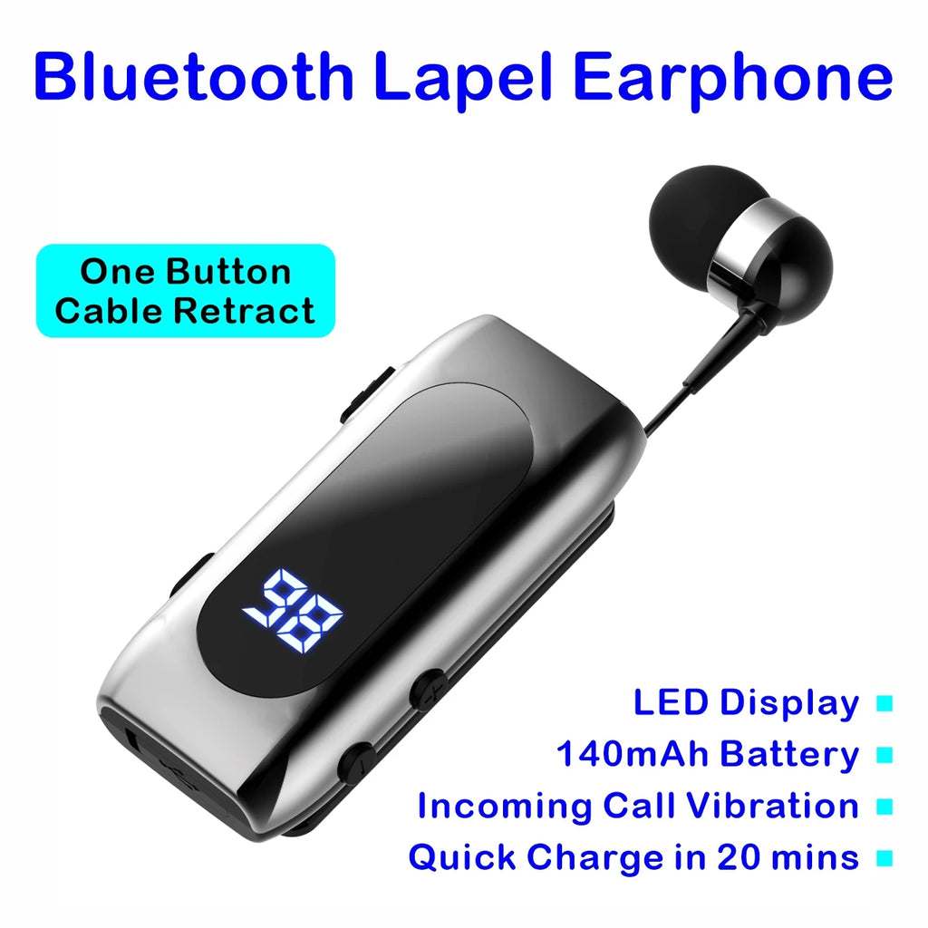 K55 Lapel Clip Bluetooth Earphone Wireless Handsfree Earbud Incoming Call Vibration Business Retractable Earbud Headset