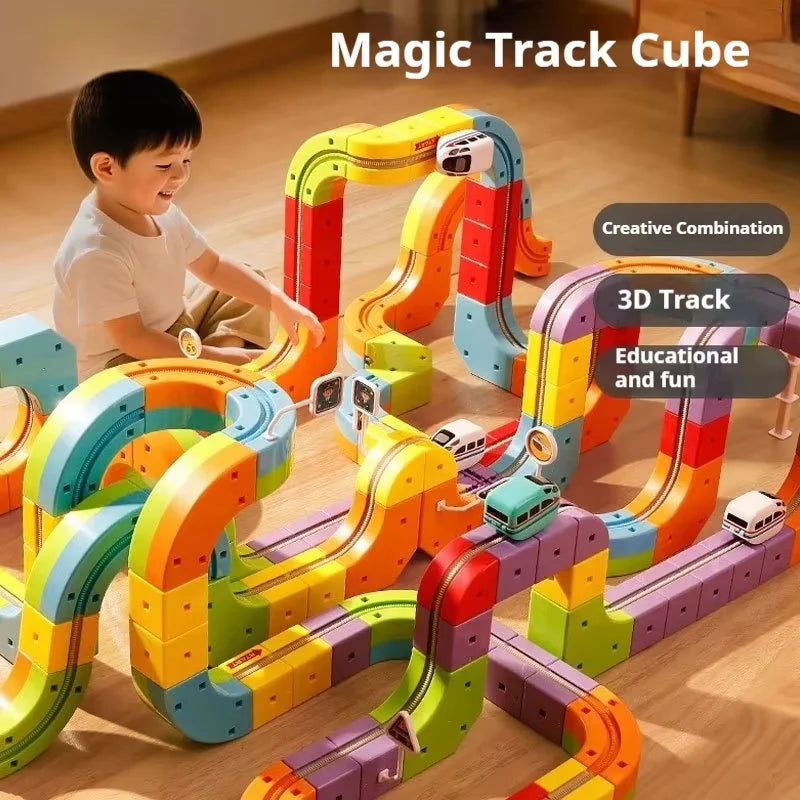 133PCS Magical Track Train Car Children Educational Electric Magnetic Levitation Train Track Cube DIY Building Toy Birthday Gift