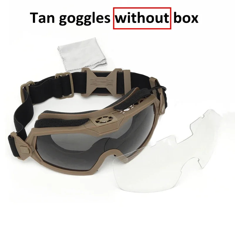 Tactical Goggles with Micro Fan Anti Fog Outdoor Paintball CS Game Motocycle Goggle with Interchangeable Lens