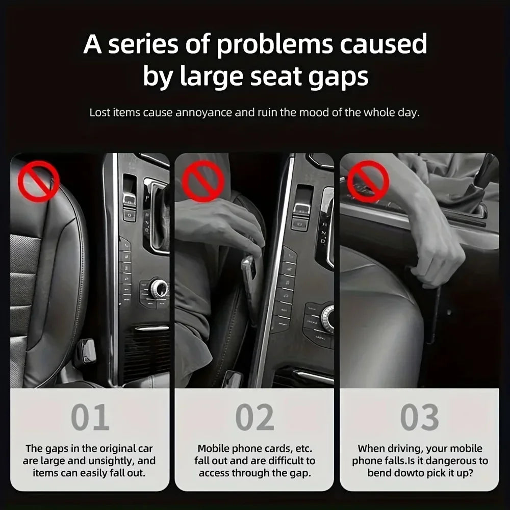 2Pcs Car Seat Gap Filler Organizer, PU Waterproof Seat Gap Plug Strip with 2 Grooves Design, For Auto Interior Gap Storage
