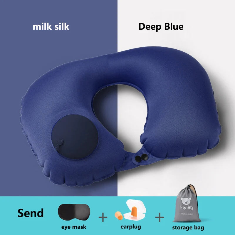 New Outdoor Camping Inflatable U-shape Pillow Comfort Neck Support Milk Silk & Flocked Travel Pillow for Car Plane And Home Use