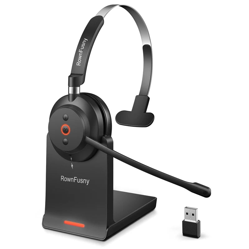 RownFusny Wireless Headset with Mic for Work Bluetooth & USB Dongle Computer Headset for Office/Home/CallCenter/Teams/Zoom/Skype