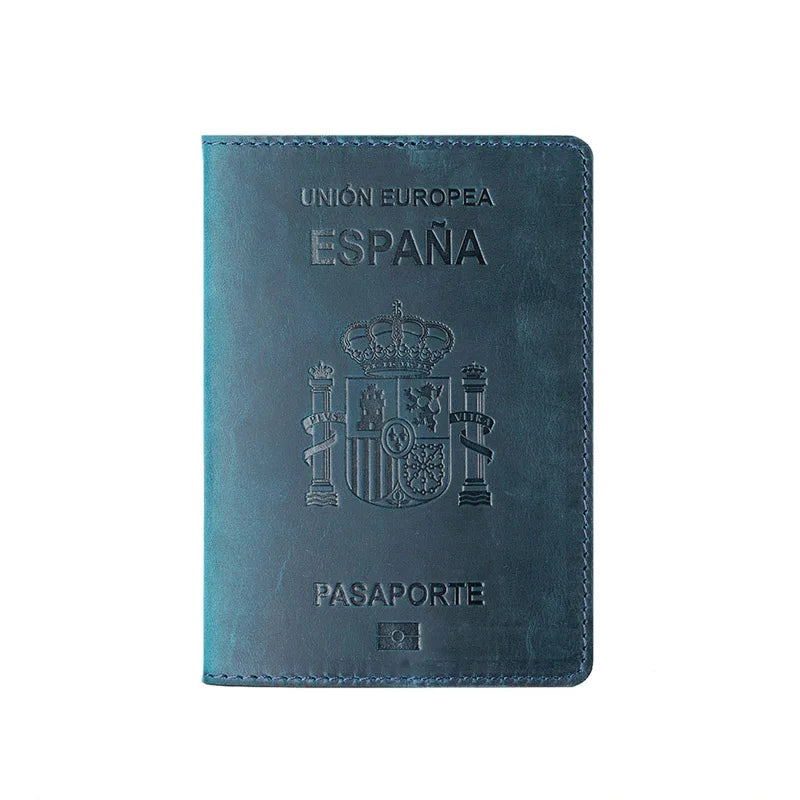 Spanish Passport Cover - Genuine Crazy Horse Leather, Durable Business Travel Wallet, Unisex RFID Blocking Funda Pasaporte
