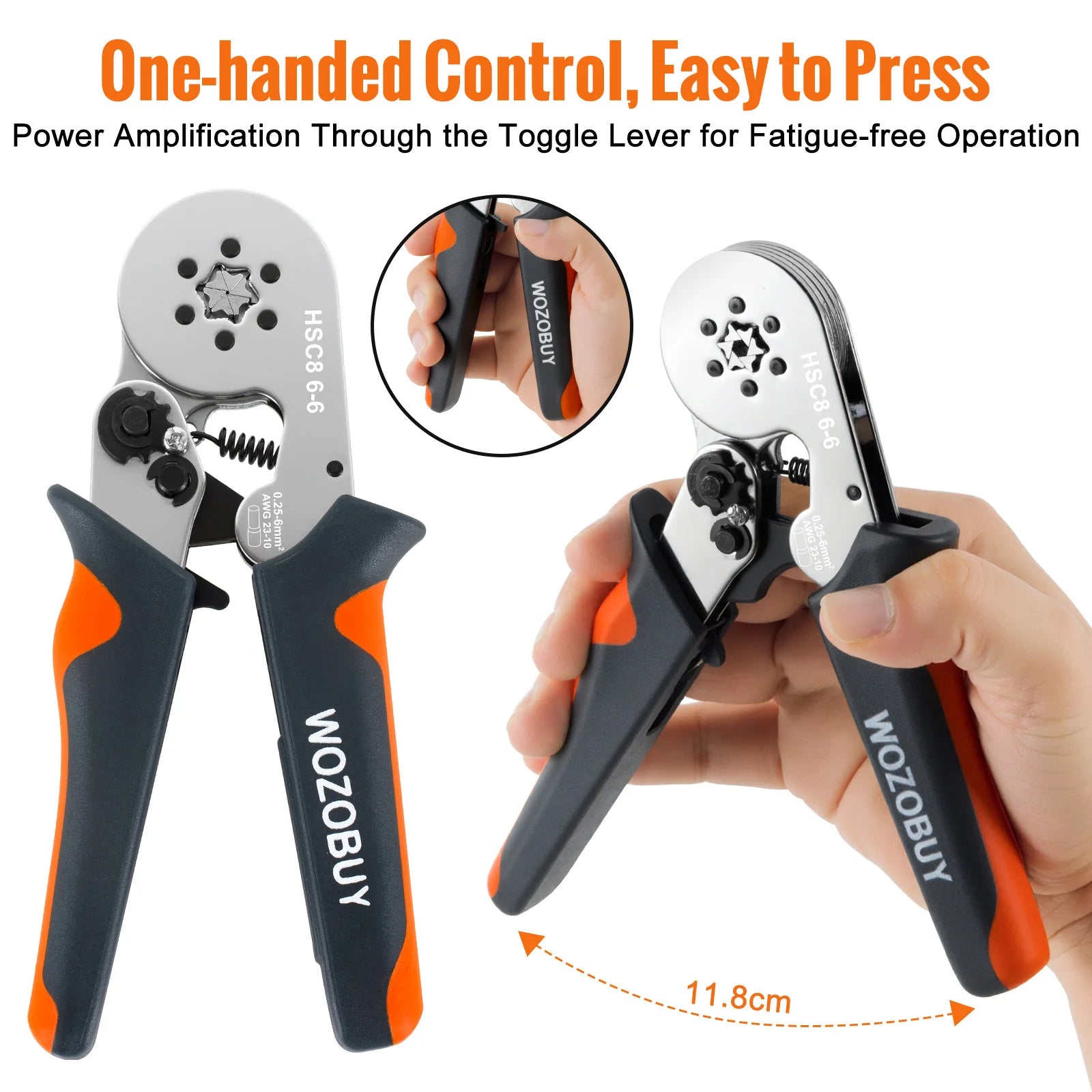 Hexagonal Ferrule Crimp Tool Wire Ferrule Crimping Tool HSC8 6-6/6-4 Self-adjustable Ratcheting Crimper for AWG23-10 0.25-6.0mm²