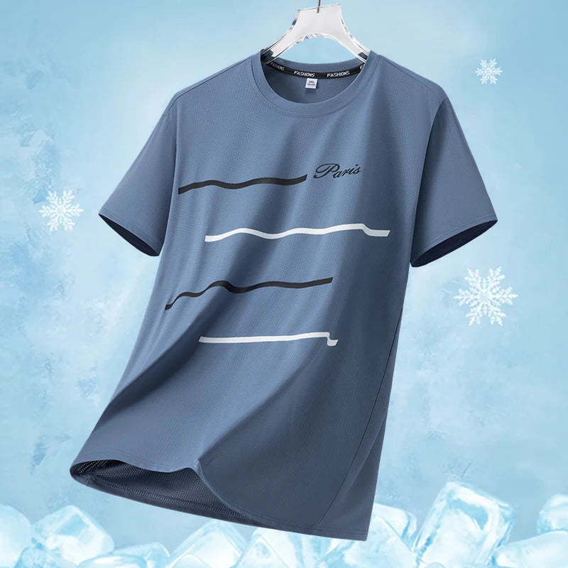 Summer Outdoor Mountaineering Hiking Sweat Absorbing Quick Drying Ice Silk T-shirt Fashion Trend Round Neck Short Sleeve T-shirt