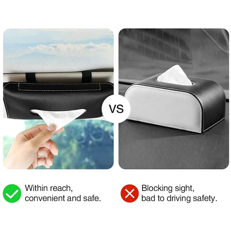 Car Sun Visor Tissue Box PU Leather Tissue Box Holder Car Sun Visor Mask Storage Box Car Interior Decoration Auto Accessories