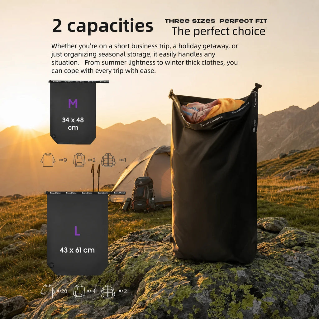 Outdoor Camping Vacuum Compression Bag No Pump Waterproof Storage Organizer for Sleeping Bag Hiking Backpacking Space Saving