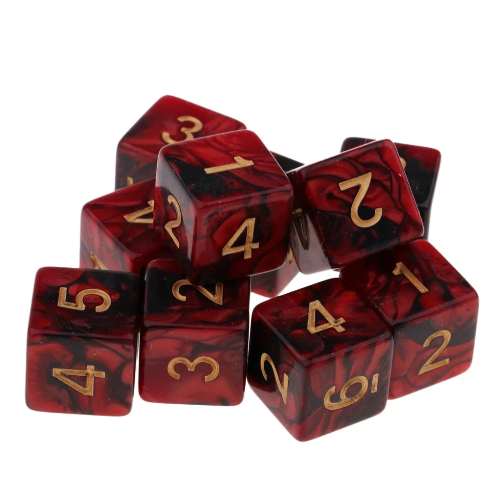 10 Pcs Dices Kit 6 Sided 16mm D6 Red Black Double Colors Acrylic Small for RPG TRPG Tabletop Board Game DND Number Dice Cube Set