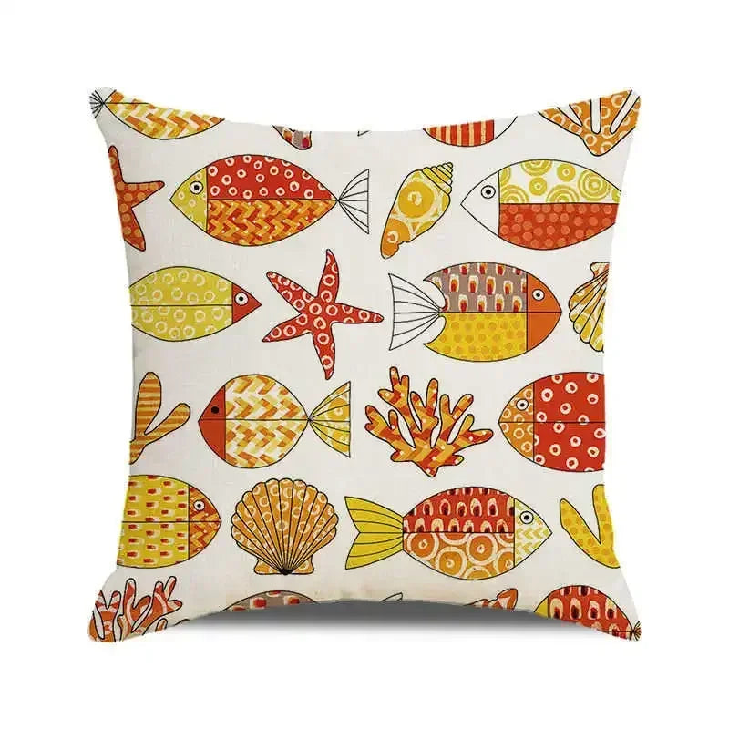 Ocean breeze and small fish pattern Double-sided Printed pillow cover Short plush Suitable living room sofas throw cushion cover