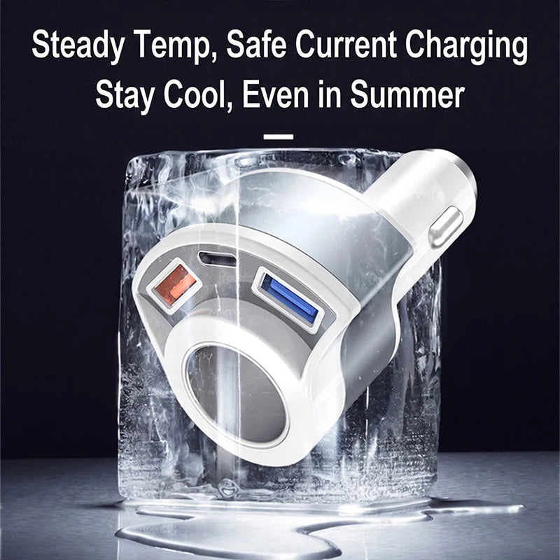 Fast Charging Multi Port Vehicle Power Adapter Car Charger with Cigarette Lighter Splitter Socket Type C Dual USB A  For iPhone