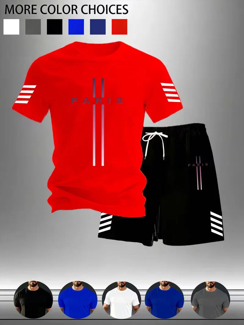 New Urban Trend: Men's Breathable Summer Sports Suit, Short Sleeves and Lightweight Quick-Drying Shorts,Comfortable and Trendy
