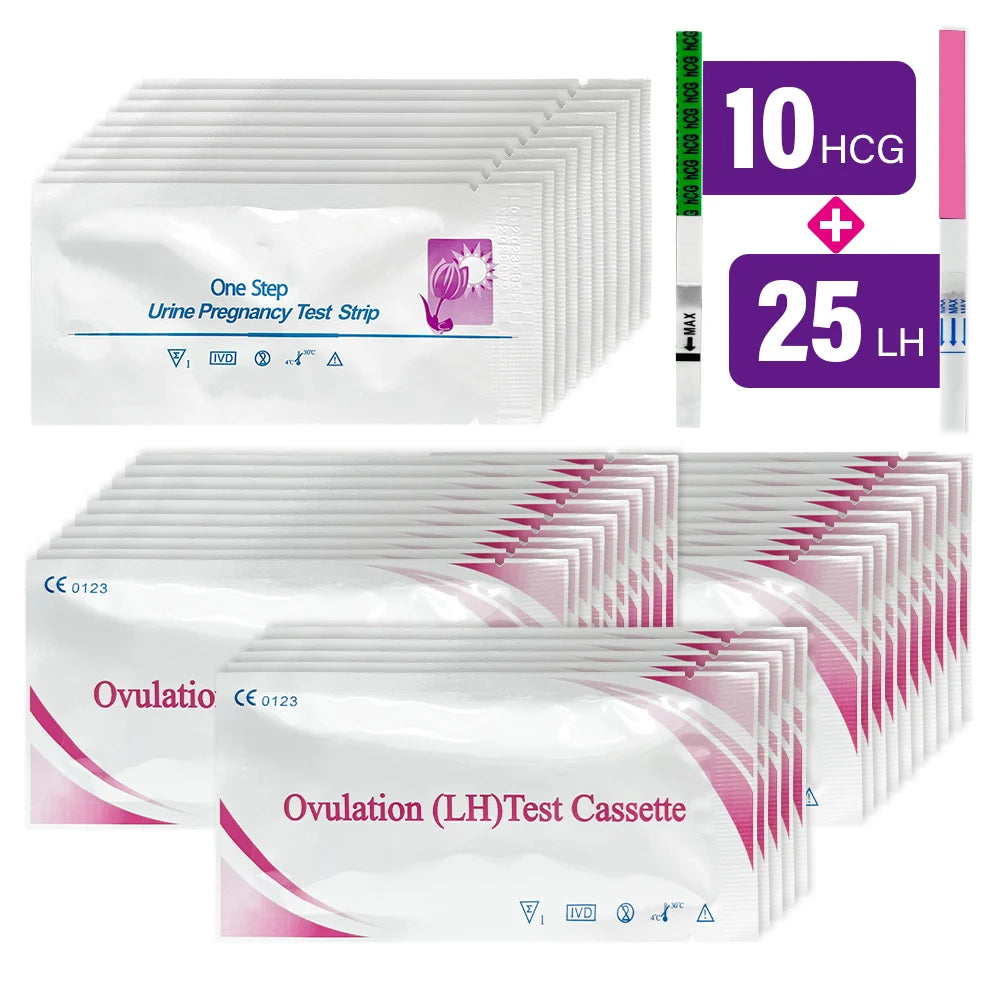 25 Ovulation and 10 Pregnancy Strips Combo Kit, Over 99% Accurate Fertility Test, LH and HCG Predictor Kit, with 25 Urine Cups