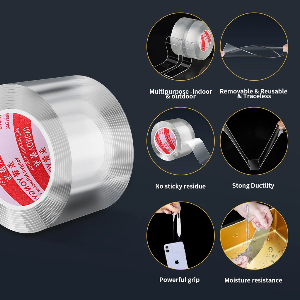 Double Sided Tape Heavy Duty, Nano Double Sided Adhesive Tape, Clear Mounting Tape Picture Hanging Adhesive Strips, Poster Tape
