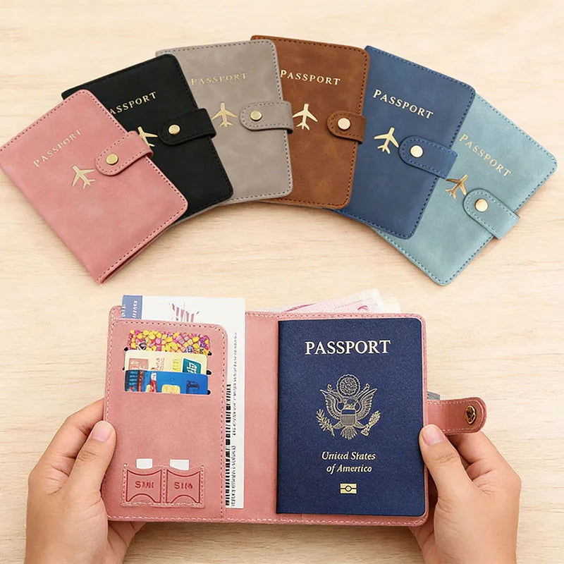 Leather Passport Holder Covers Case for Travel Essentials Credit Card Wallet Passport Book for Women/Men Buckle Passport Cover