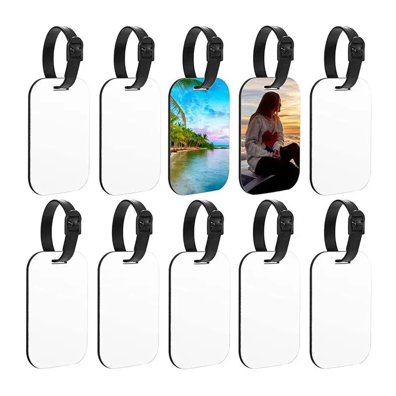 NEW-100PCS Sublimation Blank Luggage Tags White Blank Travel Bag Baggage Tags With Strap Double Sided Suitcase Label Tag