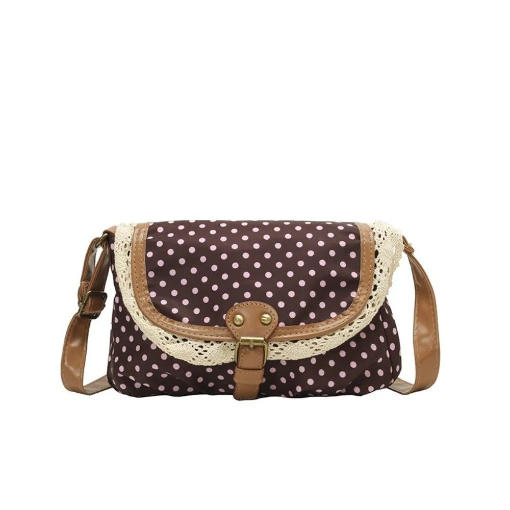 New Polka Dot Crossboby Bag Canvas Lace Trim One-Shoulder Bag Vintage Casual Commuting Bag for Women