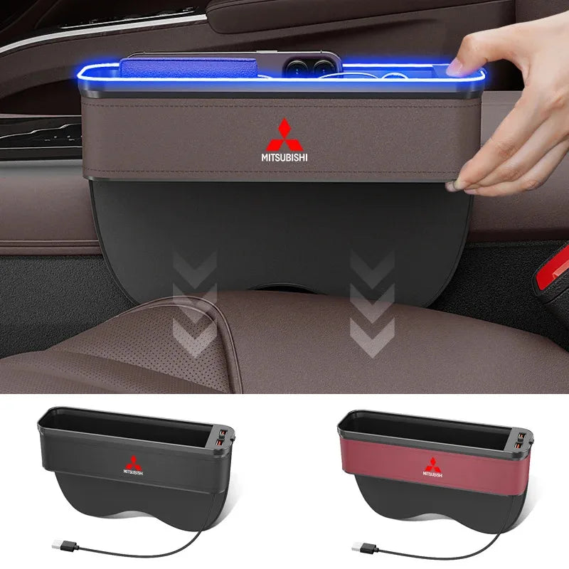 Car Seat Gap Organizer USB Charging Multifunction Storage Box For Mitsubishi Outlander Pajero Asx Lancer EX Evolution X Ralliart