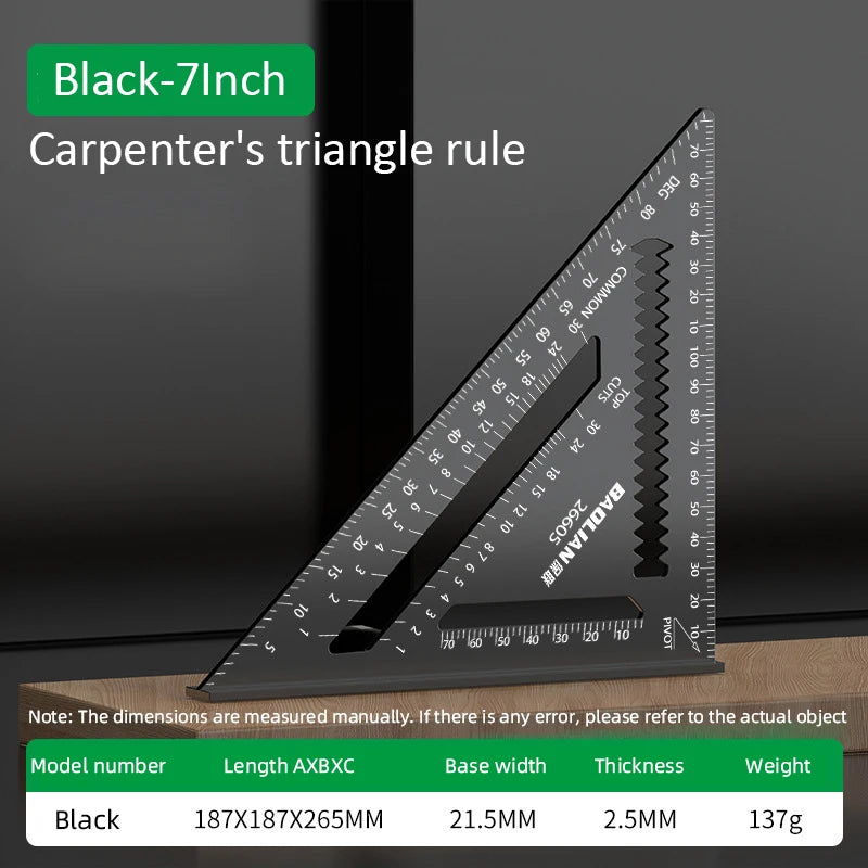 7/12Inch Triangle Ruler High-Precision 90 Degree Woodworking Angle Ruler Metric and Imperial Aluminium Alloy Woodworking Tools