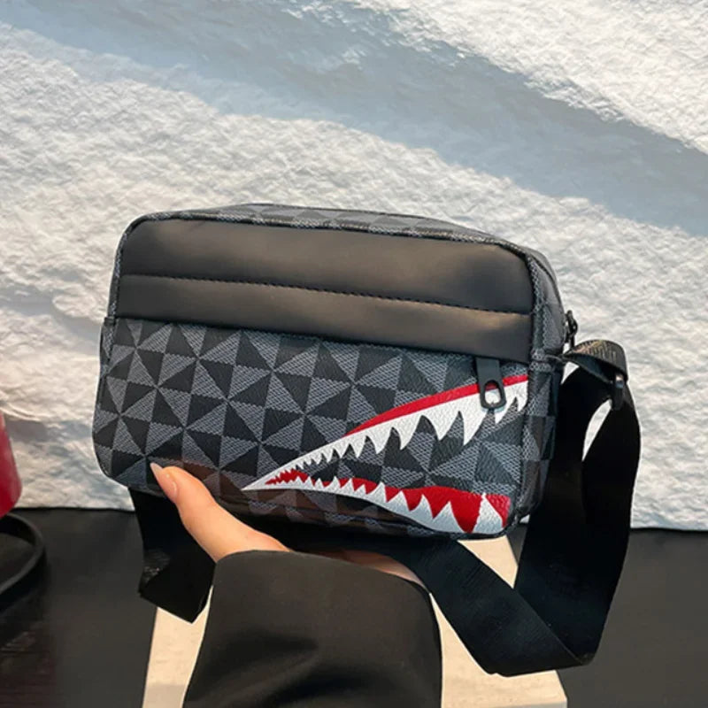 Trendy Shark Mouth Small Square Bag Men Women  Retro Printed Single Shoulder Crossbody Bag Street Hip Hop Leisure Small Bag New