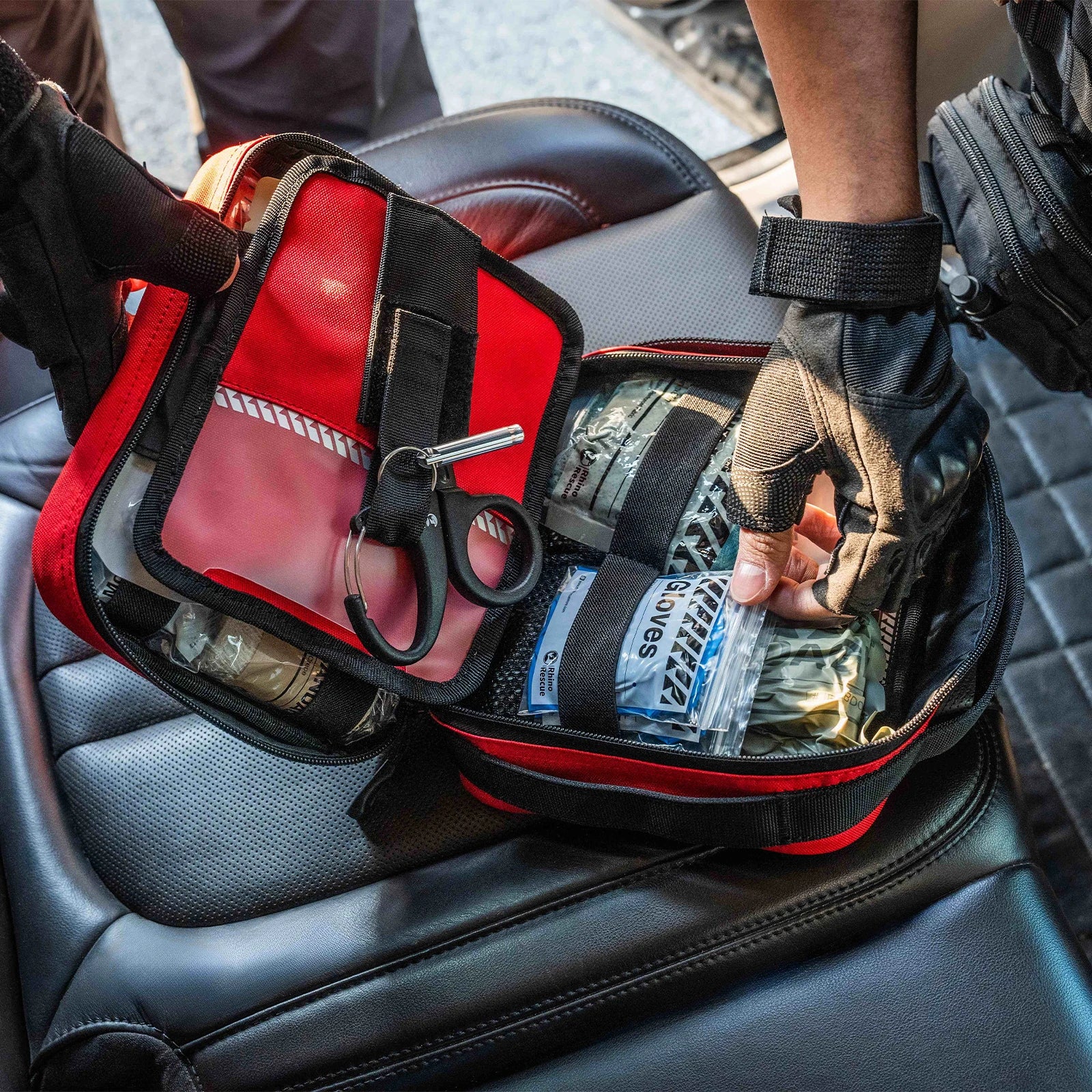 RHINO RESCUE Compact Vehicle First Aid Pack, Disaster Preparedness Kit, Molle Storage Pouch for Outdoor & Home Safety