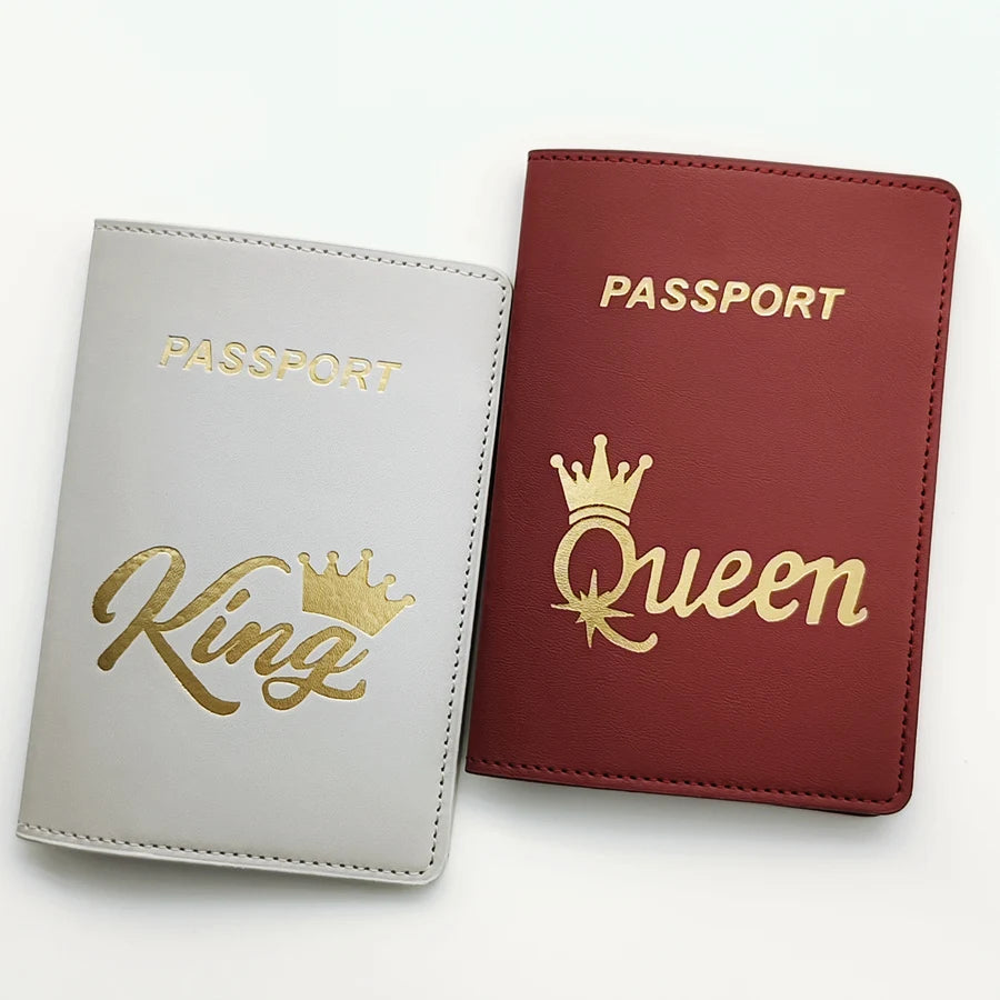 2PCS/Set QUEEN KING Lovers/Couples PU Travel Accessories Passport Case/Cover/Holder for Women or Men