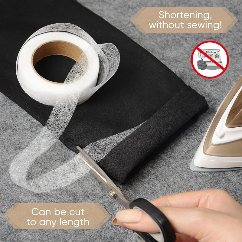 64M Hemming Tape Fabric Adhesive Hem Iron on No-Sew Hemming Tape For Pants Curtains & Drapes Durable Fabric Tape Sewing Tools
