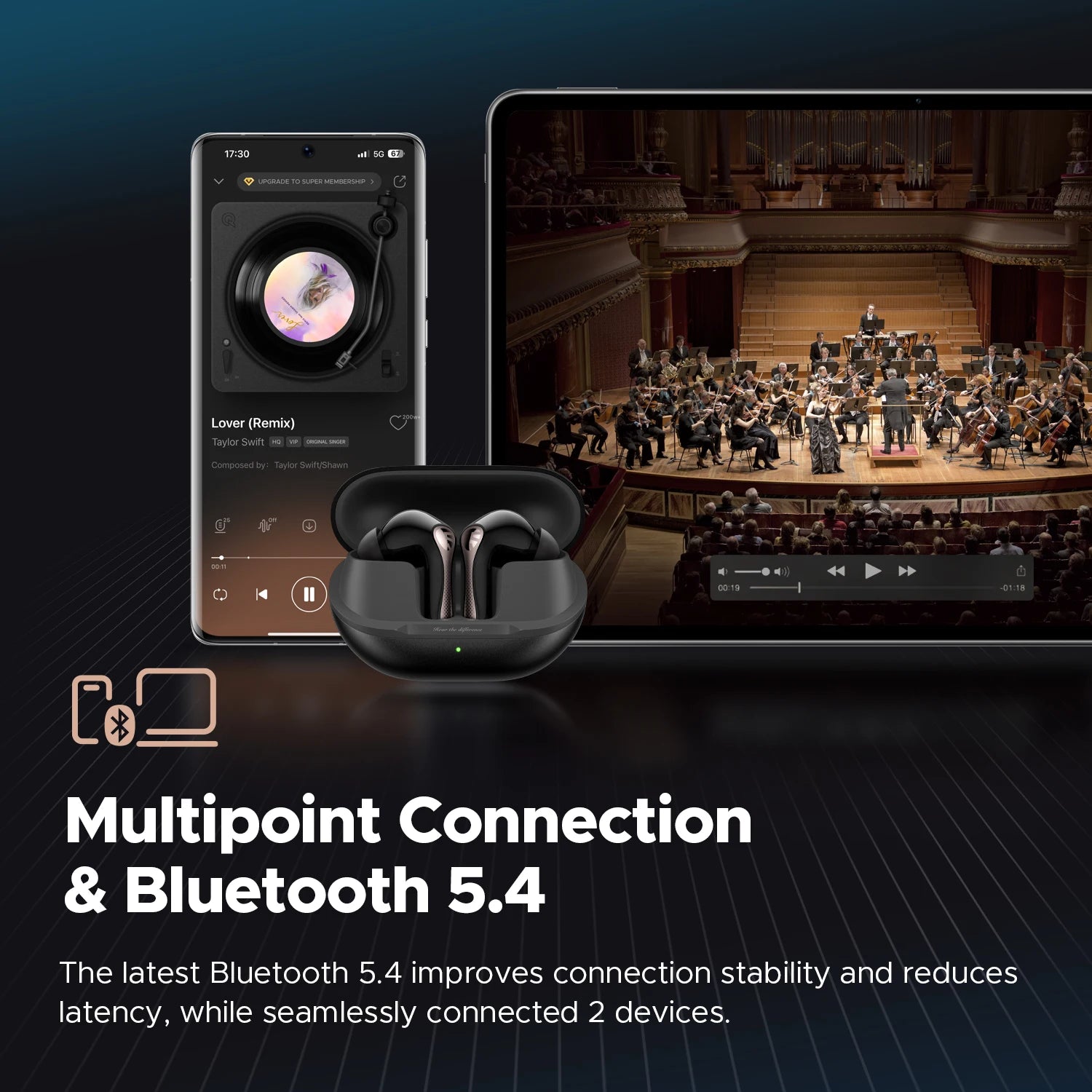SOUNDPEATS Air5 Pro Wireless Earphones 55 dB Adaptive Hybrid ANC Bluetooth 5.4 Earbuds, Hi-Res LDAC AptX Lossless,6 Mics AI ENC