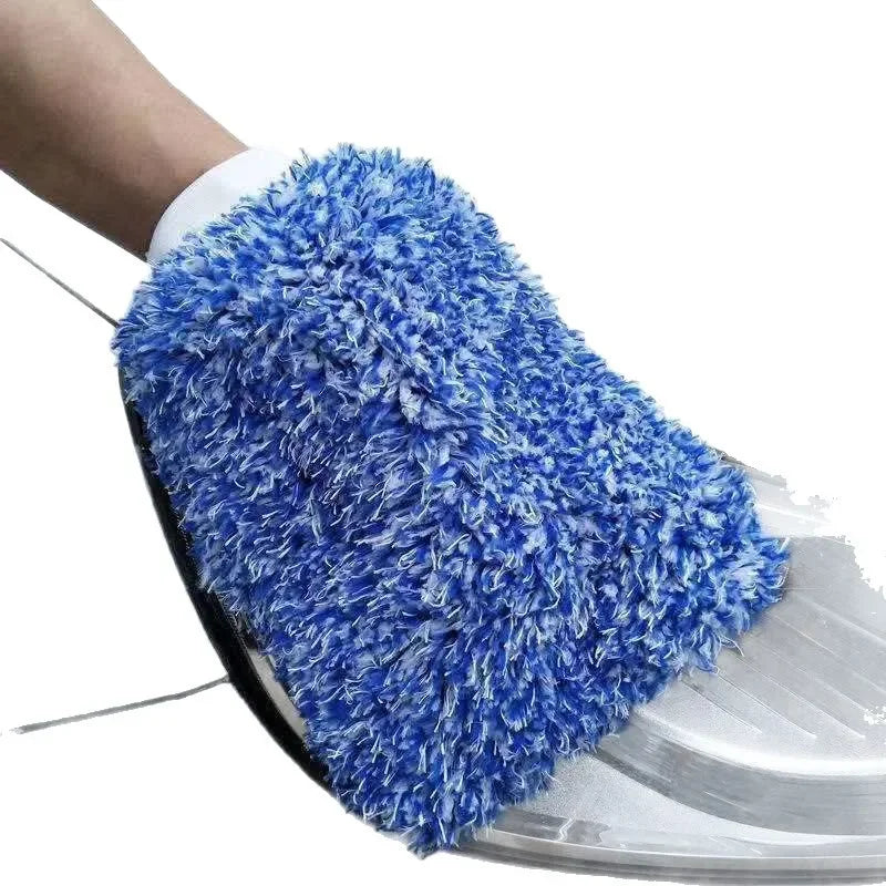 Plush Car Wash Gloves Wool-Lined Thickened Anti-Slip Car Wash Gloves with Brush Cleaning Accessories Car Cleaning Tools