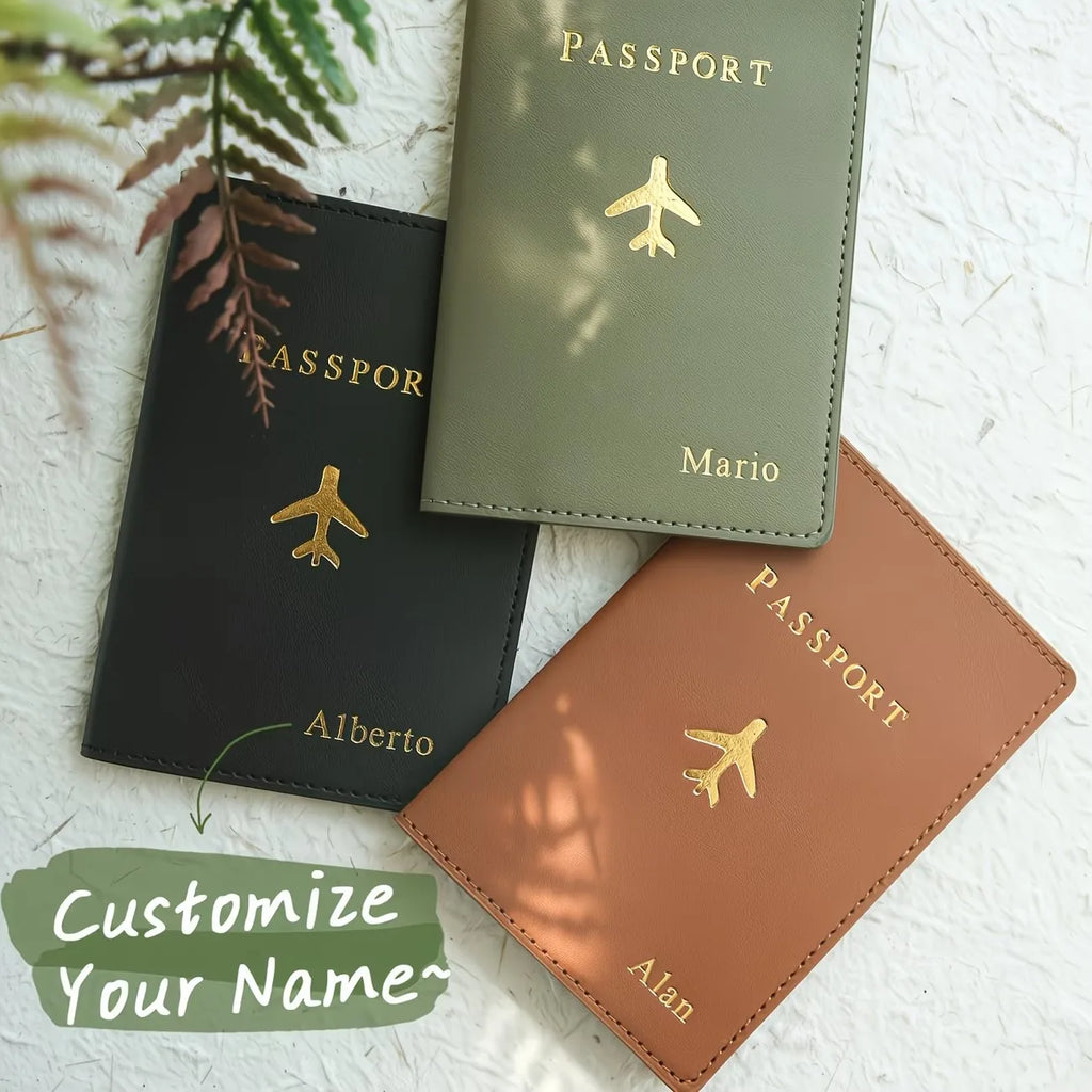 Custom Personalized Hot Stamping Passport Holder with a Custom Golden Monogram Name, Made of Faux Leather