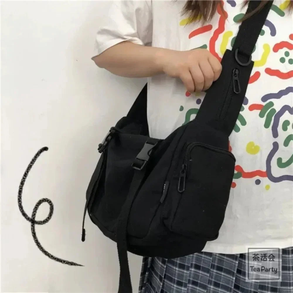 Crossbody Bags Canvas Women Youth Men Fashion Casual Large Capacity Handbags Shoulder Bags Solid Color Ladies Messenger Bag