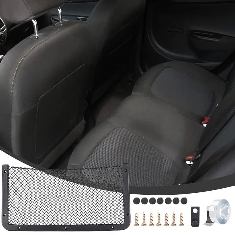 Mesh Cargo Net For Car ABS Frame Car RV Cargo Net Mesh Bag Boat Storage Pouch With Hooks Cell Phone Holder With Screws And Tape