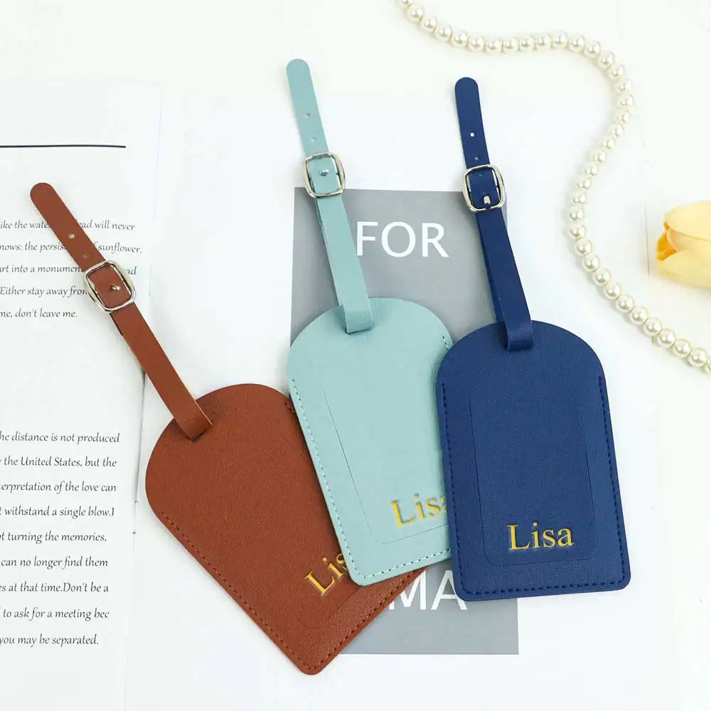 Customized letters smooth PU leather classic ultra-thin travel aviation luggage tag signature luggage label