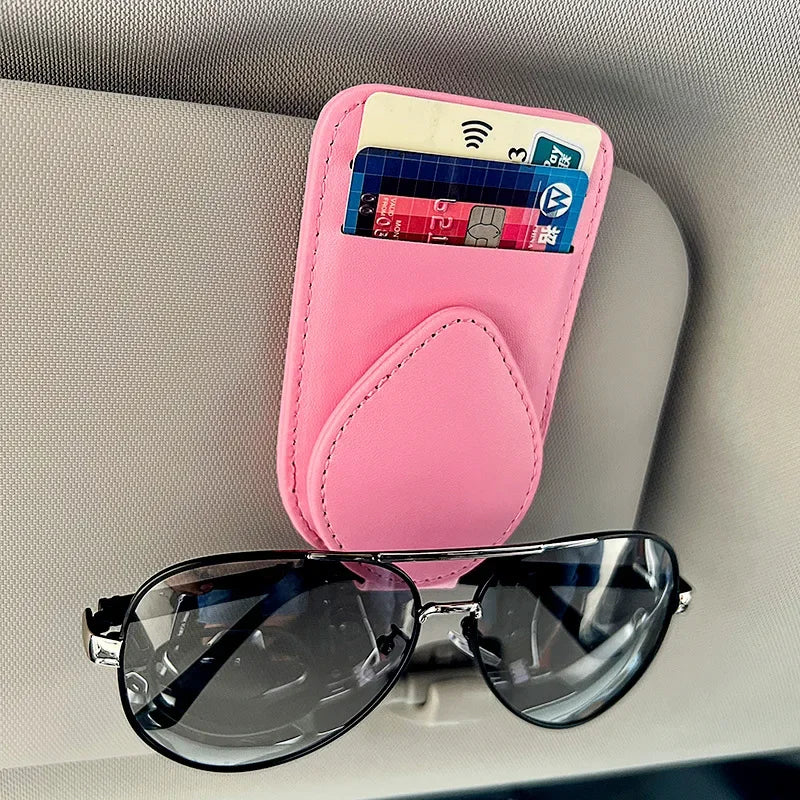 Car Sunglasses Holder Clip Universal Auto Sun Visor Eyeglass Hanger Cards Glasses Storage Bracket Leather Interior Accessories