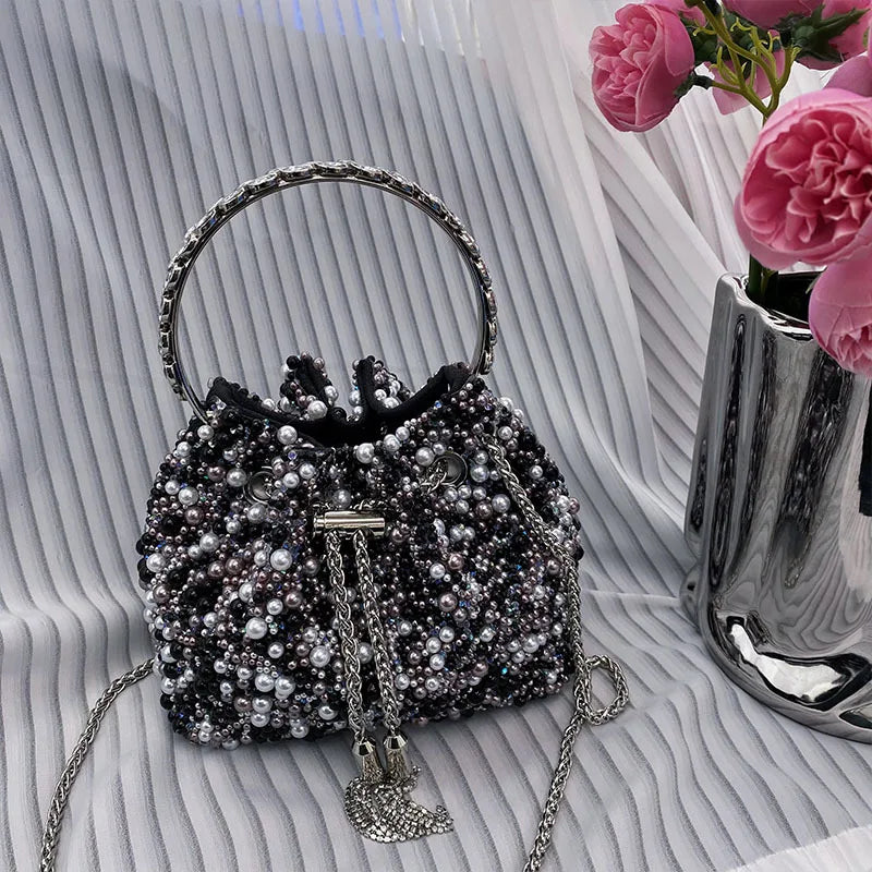 Wedding Party Bucket Purse Metal Ring Handle Women's Handbag Shoulder Messenger Bag