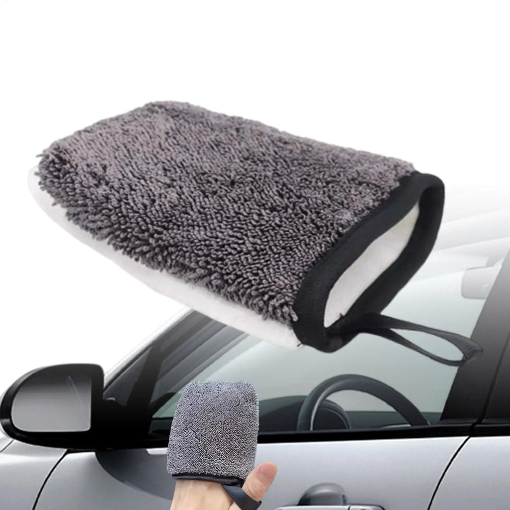1PC Car Wash Polyester Yarn Gloves Thick Car Cleaning Mitt Wax Detailing Waterproof Brush Auto Care Double-faced Glove