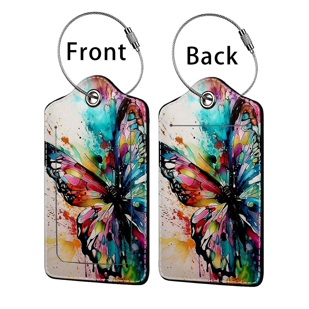 HOT SALE Tyrant butterfly Leather Business Luggage Tag Suitcase Address Label Luggage Boarding Case Label Name ID Address Clip