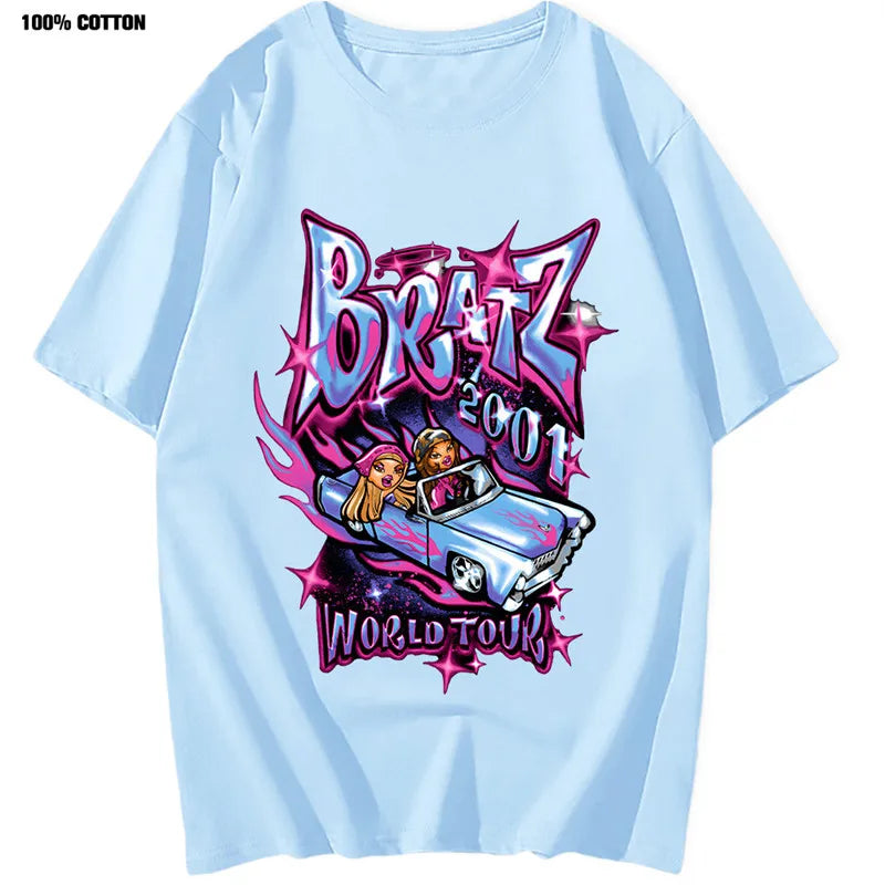 Bratz T Shirts Women Summer Street Oversized T-shirt Harajuku Y2k Tops Men Women Casual Cotton Short Sleeve Plus Size Tshirt
