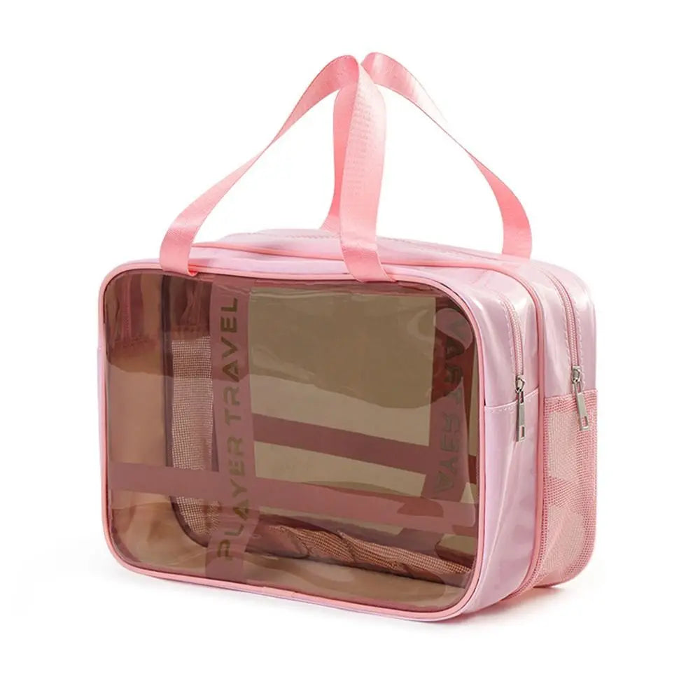 Portable Mutlicolor Cosmetic Bag Transparent Multi-purpose Storage Bag Dry Wet Separation PVC+Mesh Cloth Toiletries Bag Beach