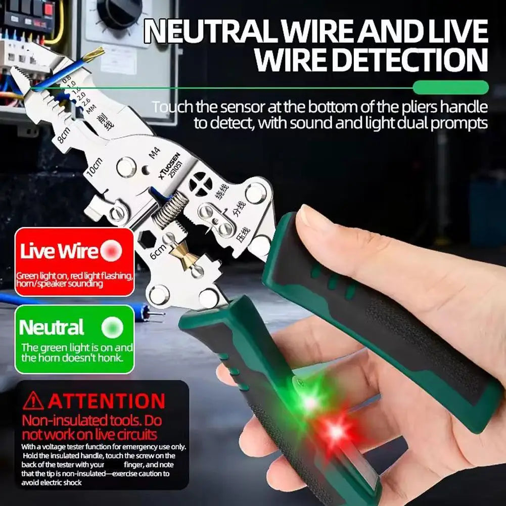 Multifunctional Wire Stripper & Voltage Tester Pliers Foldable Stainless Steel Electrician Tool With Live/Neutral Wire Detection