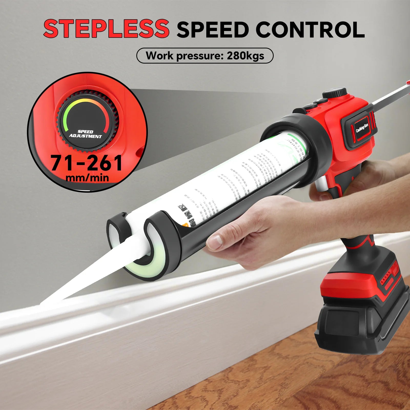 Electric Caulking Gun Stepless Speed Cordless Silicone Gun 10oz/300ml Glass Glue Gun Filling Sealing For Milwaukee 18V Battery
